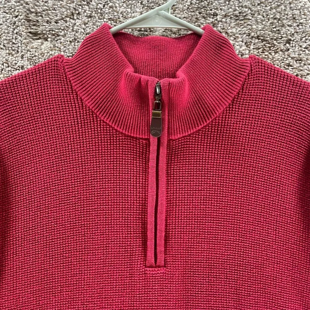 Vintage Orvis Sweater Mens Extra Large Red Quarter Zip Elbow Patches Waffle Knit